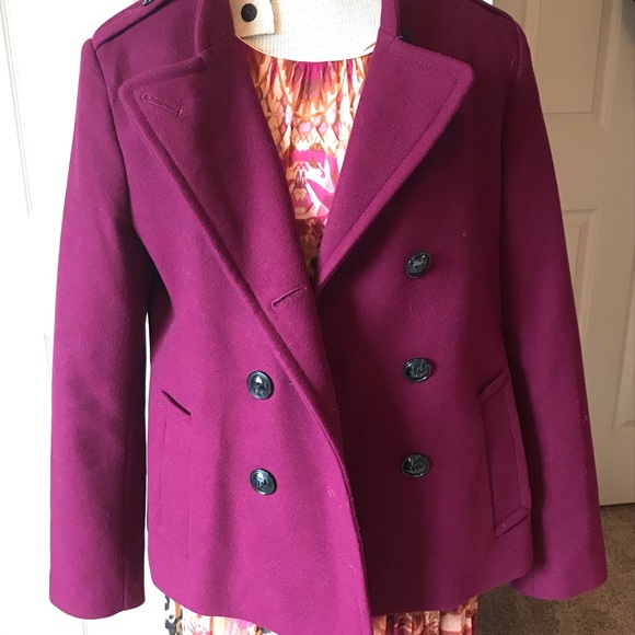Double-breasted Wool Raspberry Jacket Lined in Leopard Print Like New Sz Med - Picture 5 of 16